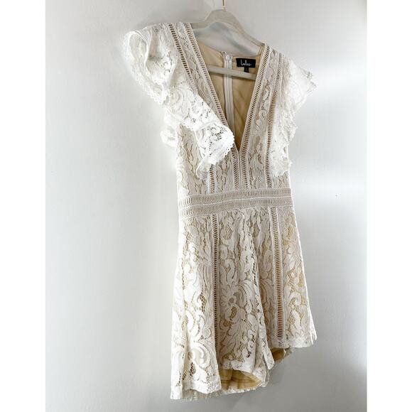 Lulus All The Attraction Lace Short Sleeve Romper White Large - Picture 9 of 15